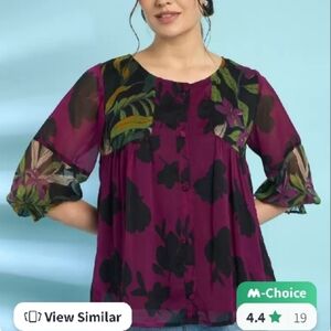 Burgundy Abstract Floral Scoop Neck Blouse